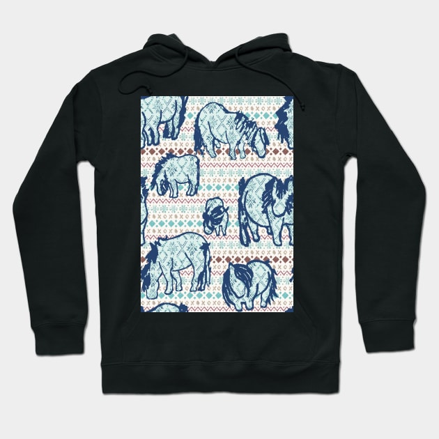 Fairisle Shetland Ponies - Blue Hoodie by Juliewdesigns